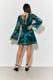 Sequin Draped Boat Neck Mini Dress