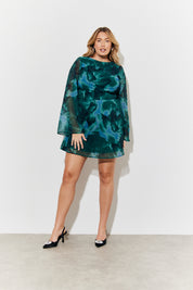 Sequin Draped Boat Neck Mini Dress