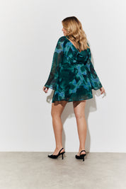 Sequin Draped Boat Neck Mini Dress