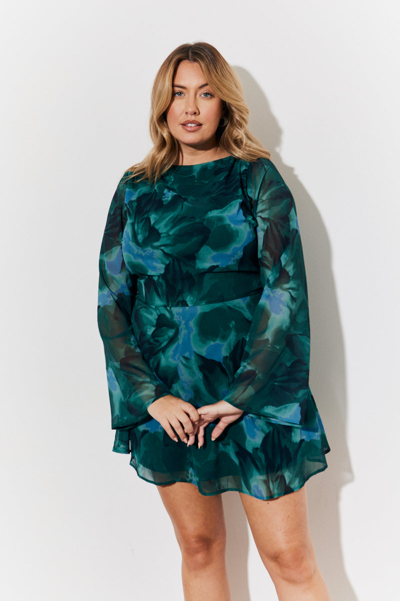 Sequin Draped Boat Neck Mini Dress