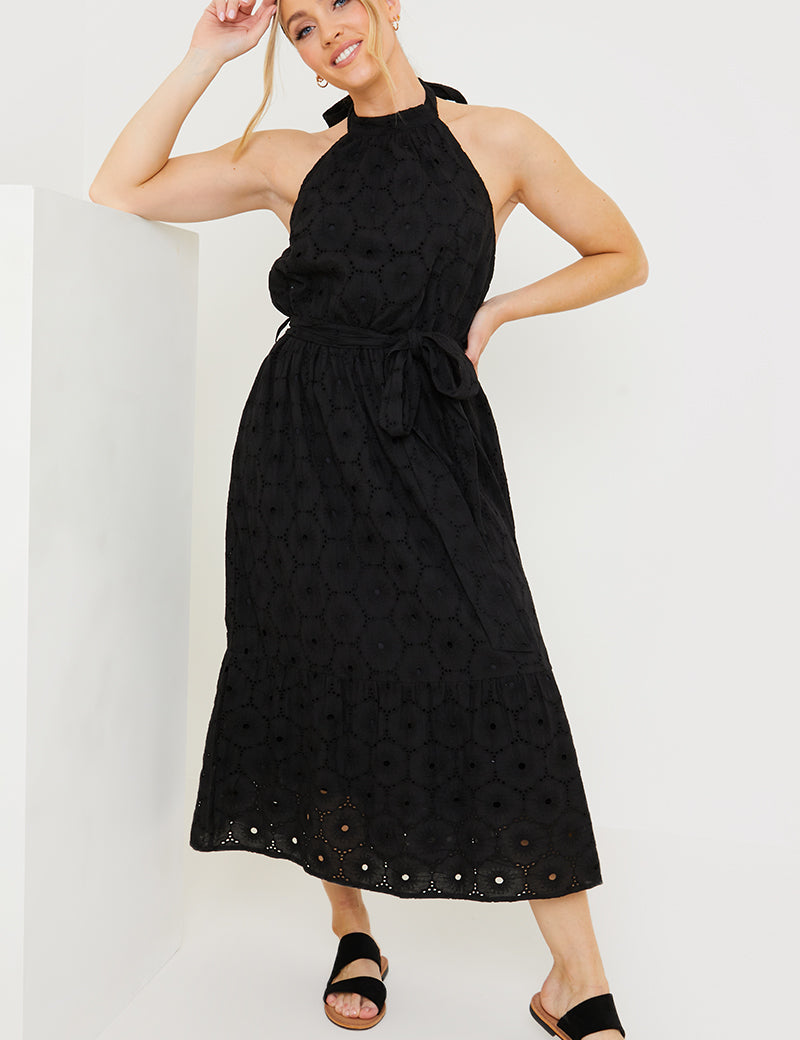 Broderie Anglaise Halterneck Midi Dress