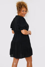 Drawstring Waist Balloon Sleeve Mini Dress