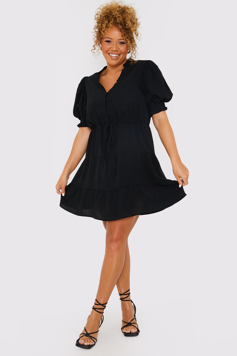 Drawstring Waist Balloon Sleeve Mini Dress