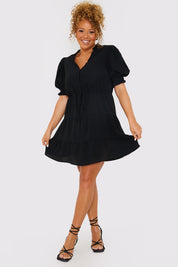 Drawstring Waist Balloon Sleeve Mini Dress