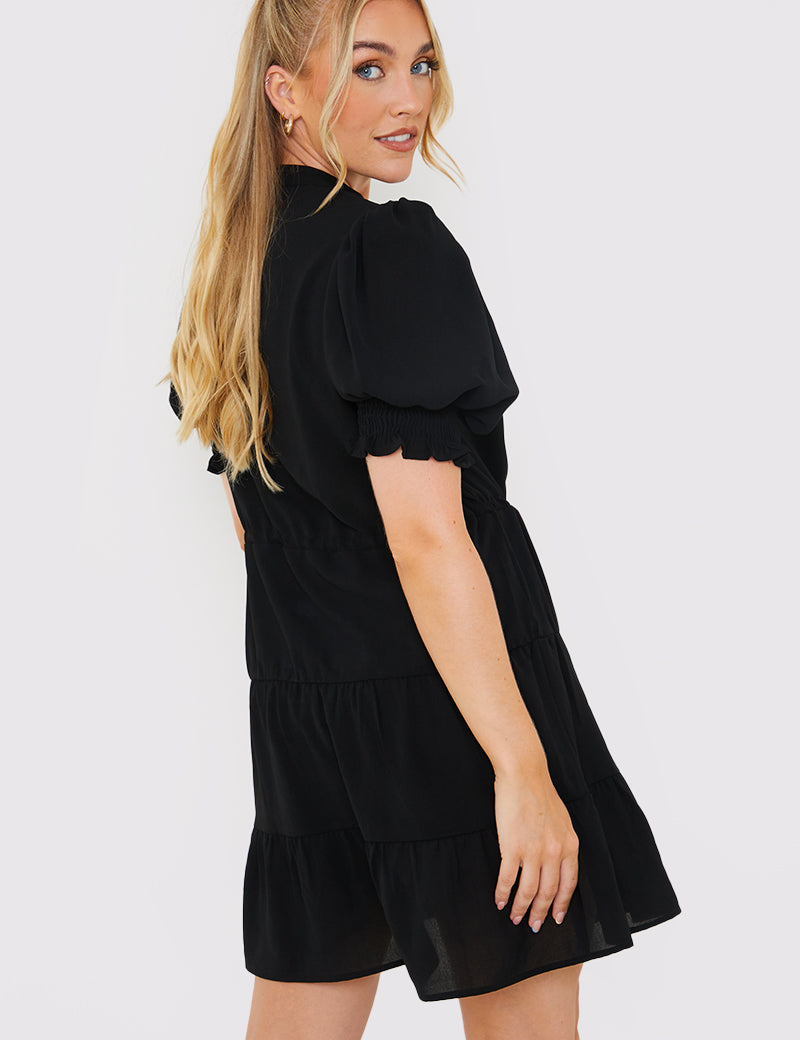 Drawstring Waist Balloon Sleeve Mini Dress