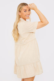 Linen Blend Trim Detail Collared Smock Dress
