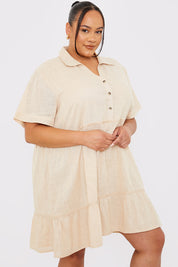 Linen Blend Trim Detail Collared Smock Dress