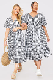 Gingham Button Down Tiered Midi Dress