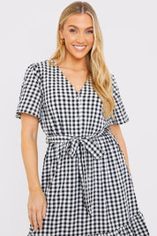 Gingham Button Down Tiered Midi Dress