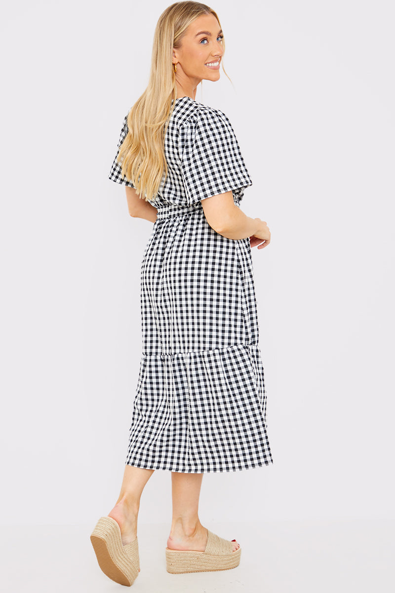 Gingham Button Down Tiered Midi Dress