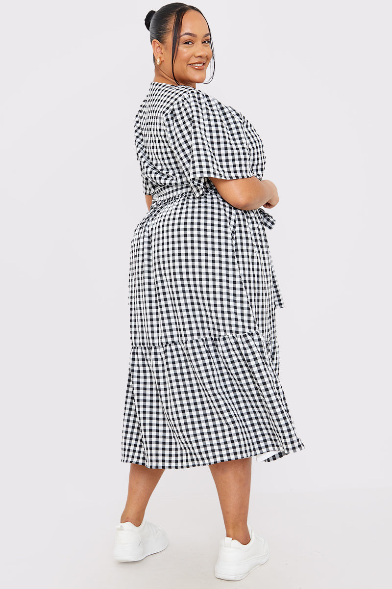 Gingham Button Down Tiered Midi Dress