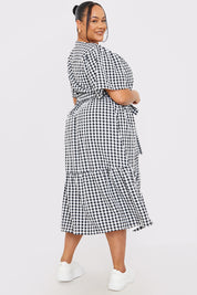 Gingham Button Down Tiered Midi Dress