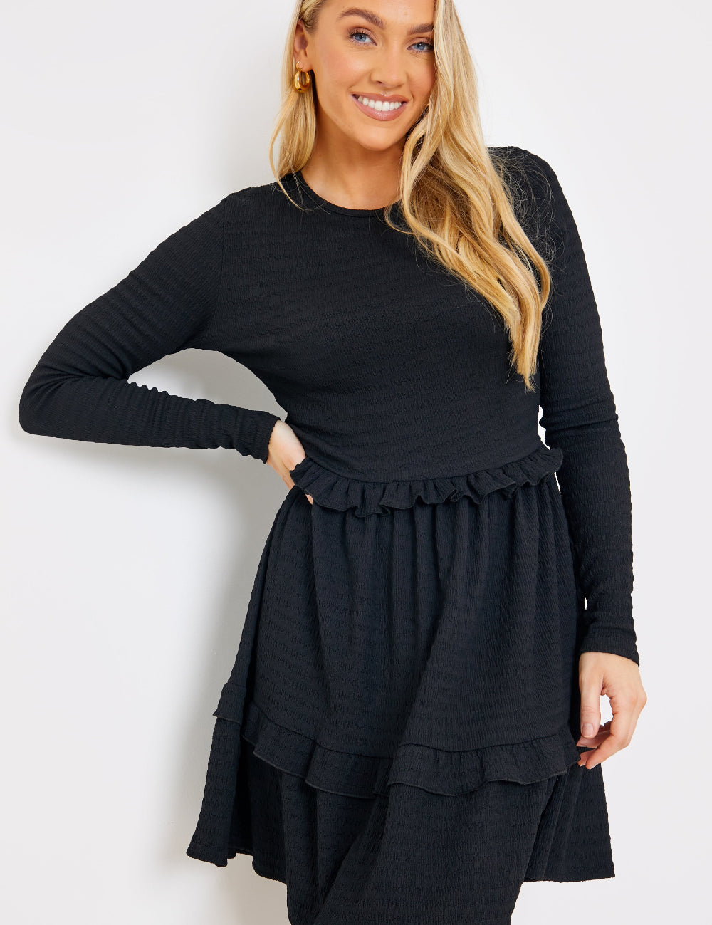 Textured Jersey Frill Detail Smock Dress