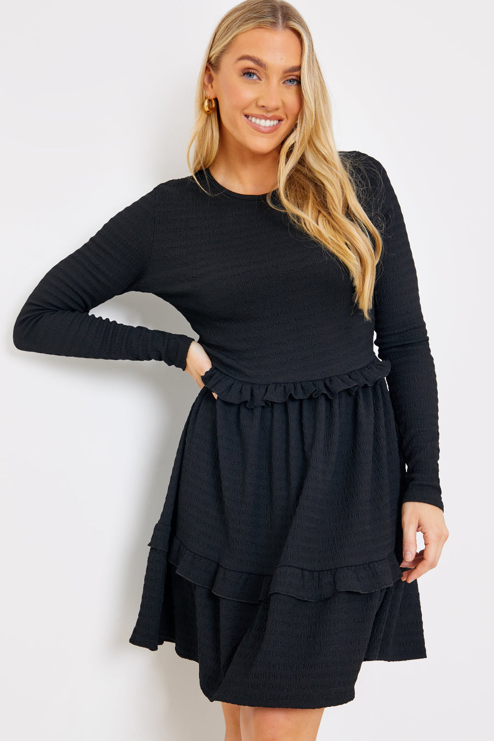 Textured Jersey Frill Detail Smock Dress