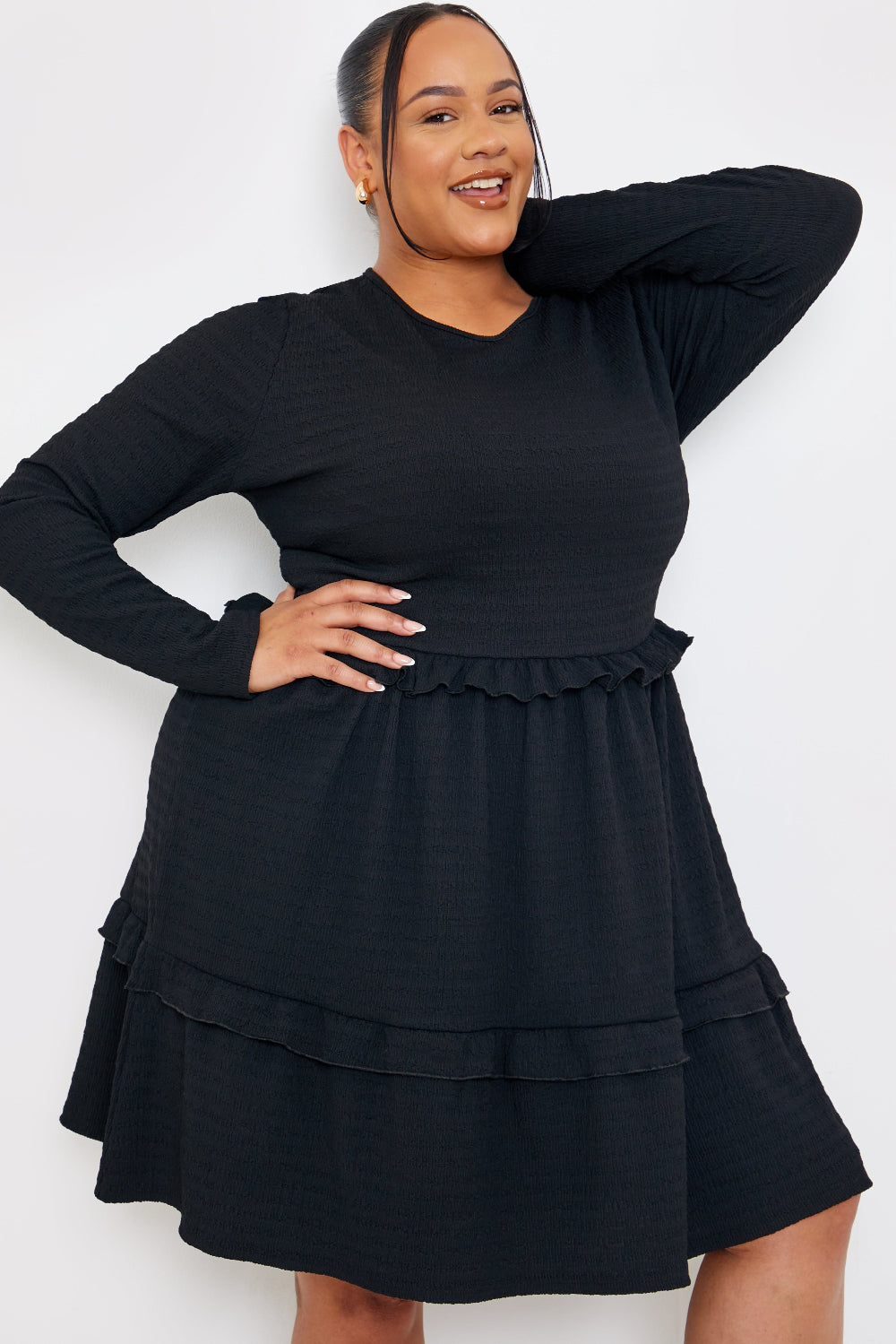 Textured Jersey Frill Detail Smock Dress