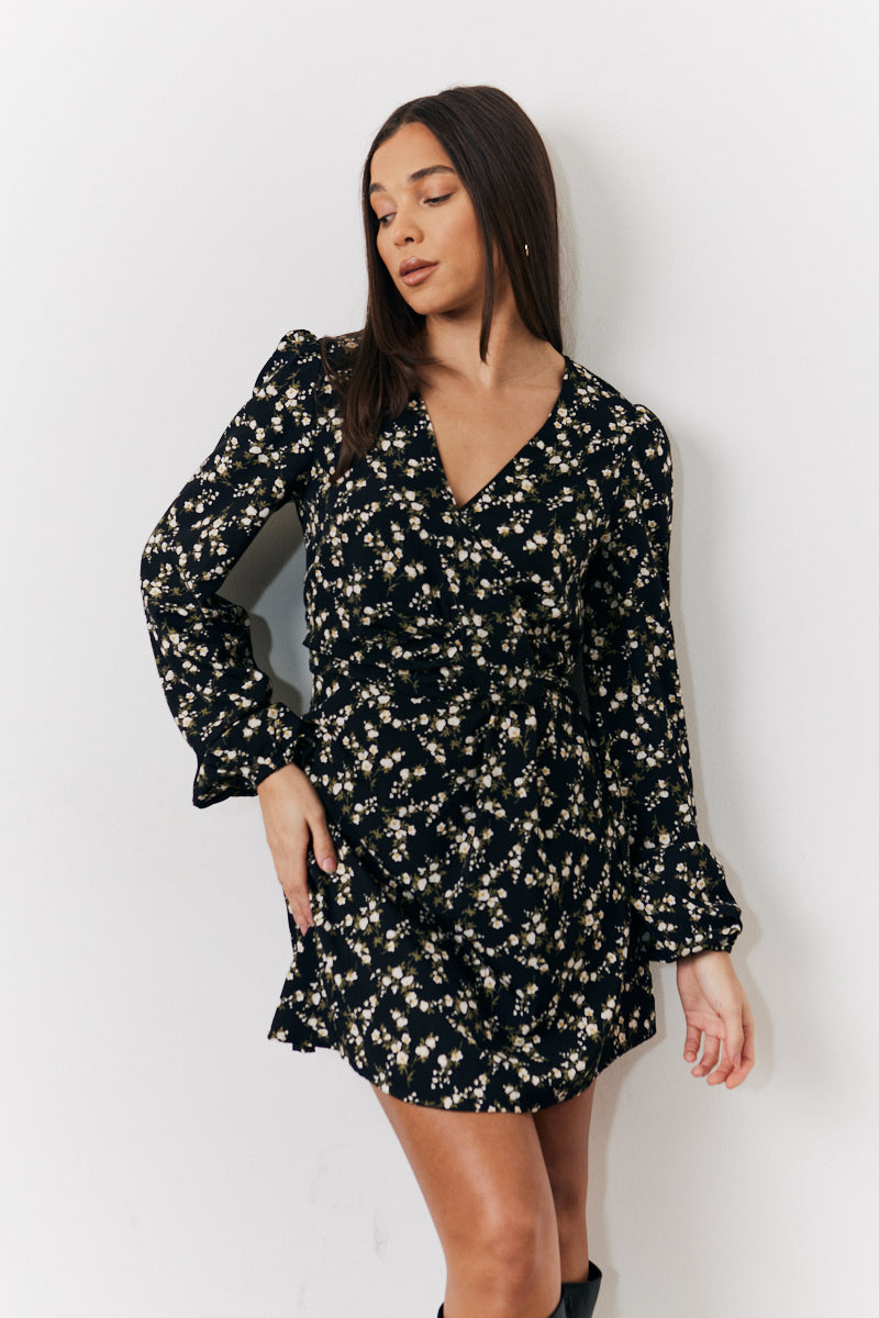 Ditsy Twist Detail Mini Smock Dress