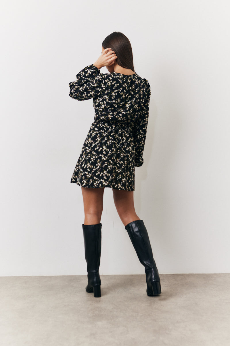 Ditsy Twist Detail Mini Smock Dress