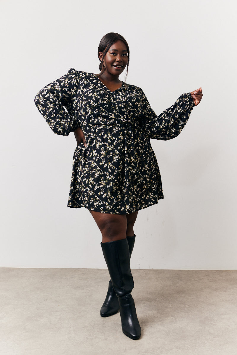 Ditsy Twist Detail Mini Smock Dress
