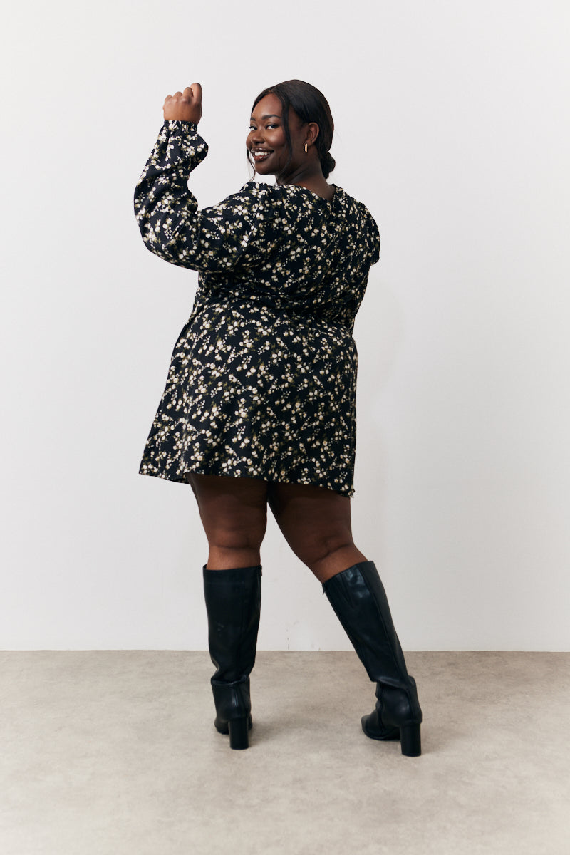Ditsy Twist Detail Mini Smock Dress