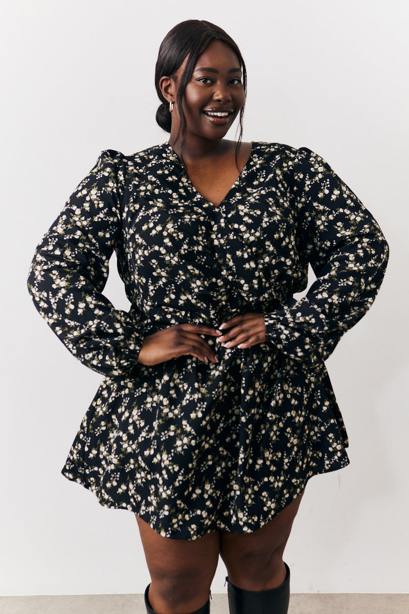 Ditsy Twist Detail Mini Smock Dress
