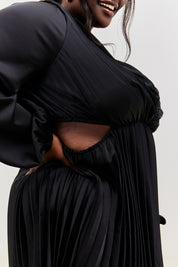 Satin Pleated Cut Out Mini Dress
