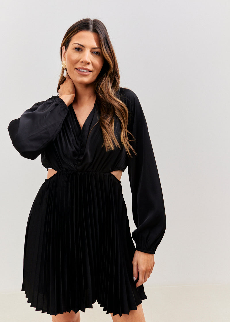 Satin Pleated Cut Out Mini Dress