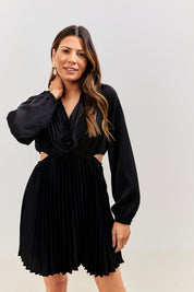 Satin Pleated Cut Out Mini Dress