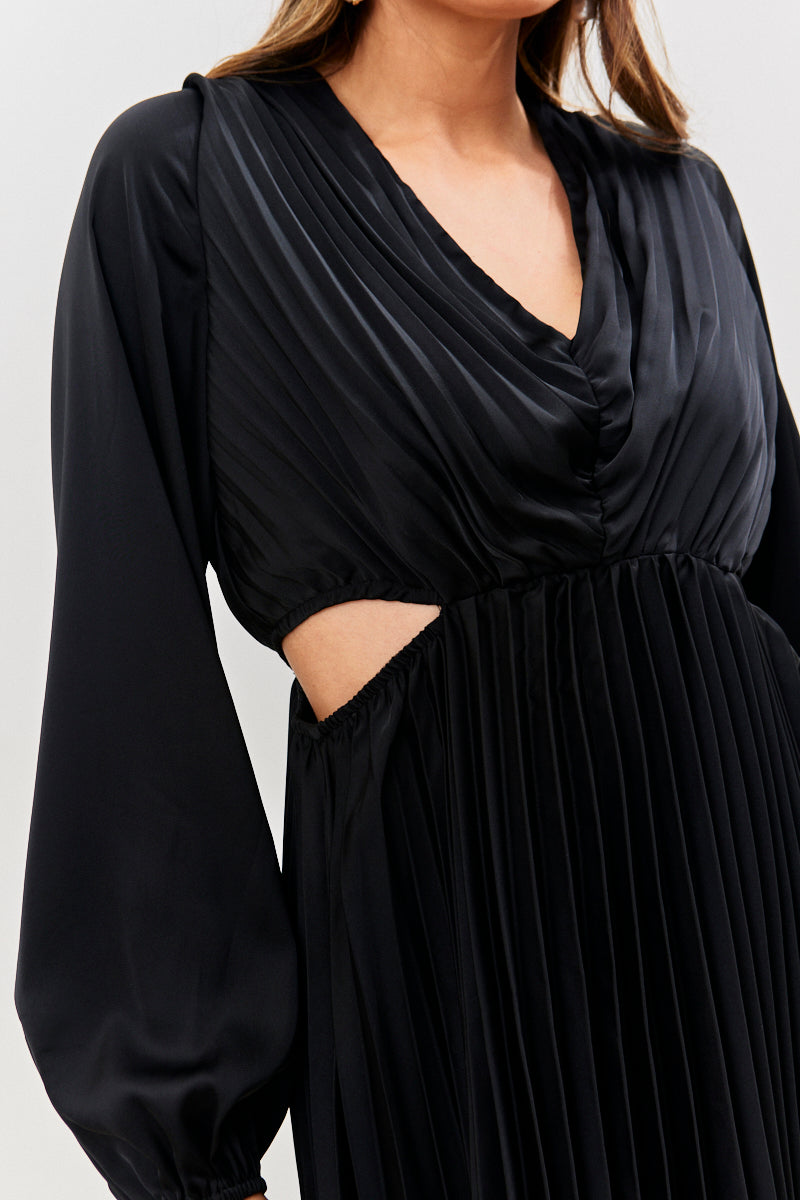 Satin Pleated Cut Out Mini Dress