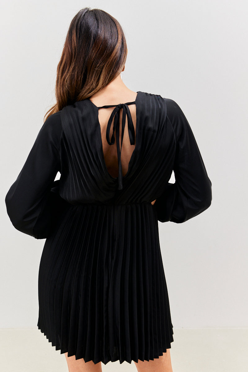 Satin Pleated Cut Out Mini Dress