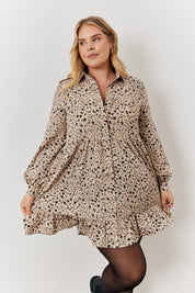 Printed Collared Button up Smock Mini Dress