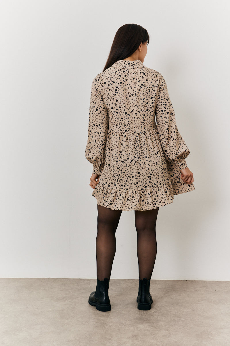 Printed Collared Button up Smock Mini Dress