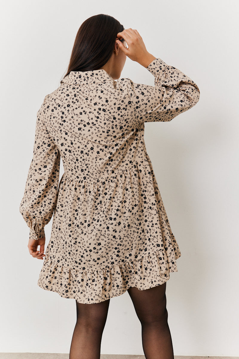 Printed Collared Button up Smock Mini Dress