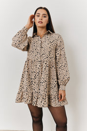 Printed Collared Button up Smock Mini Dress