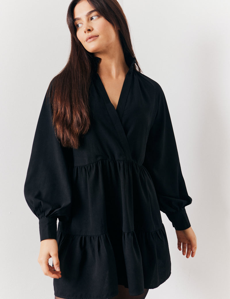 Wrap Front Smock Dress
