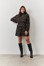Rose Print High Neck Dress