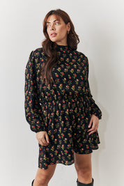 Rose Print High Neck Dress