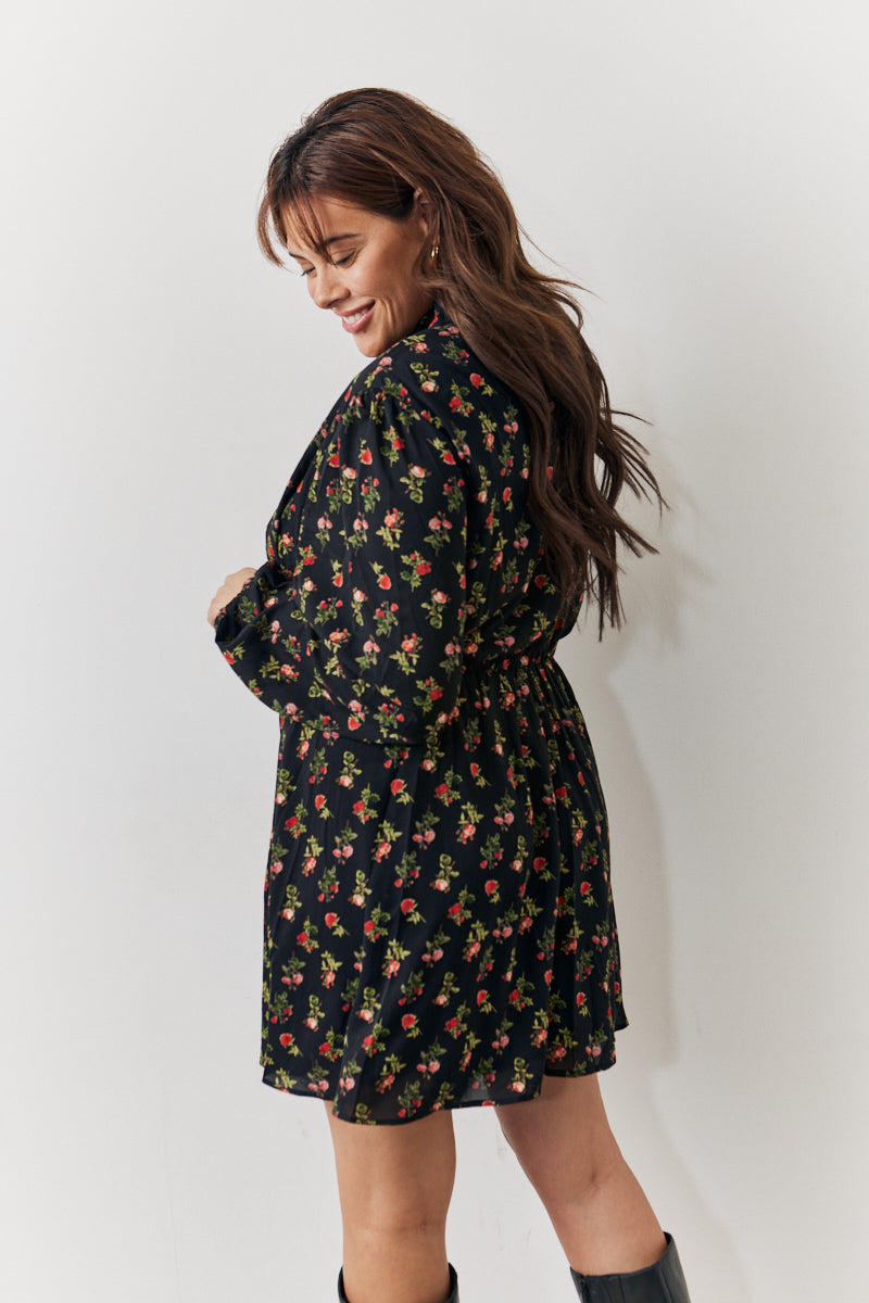 Rose Print High Neck Dress
