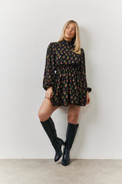 Rose Print High Neck Dress