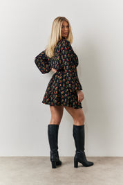 Rose Print High Neck Dress
