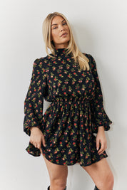 Rose Print High Neck Dress