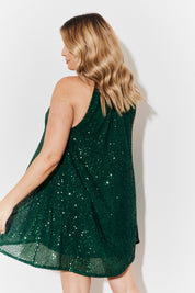 High Neck Sequin Swing Mini Dress