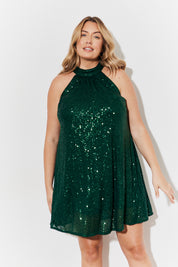 High Neck Sequin Swing Mini Dress