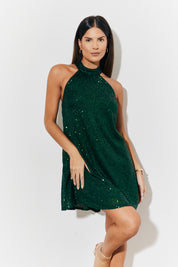 High Neck Sequin Swing Mini Dress