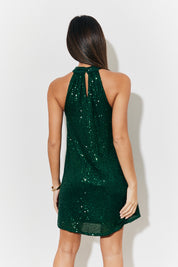 High Neck Sequin Swing Mini Dress
