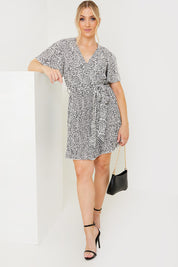 Animal Print Pleated Wrap Mini Dress