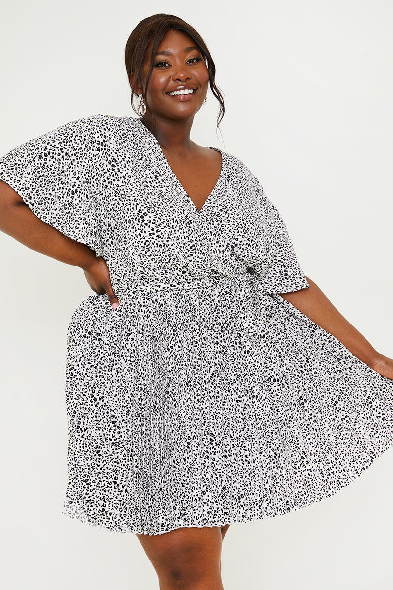 Animal Print Pleated Wrap Mini Dress