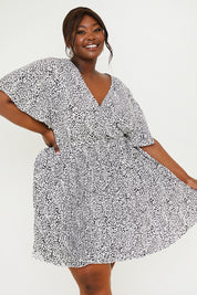 Animal Print Pleated Wrap Mini Dress