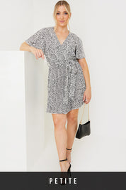 Animal Print Pleated Wrap Mini Dress
