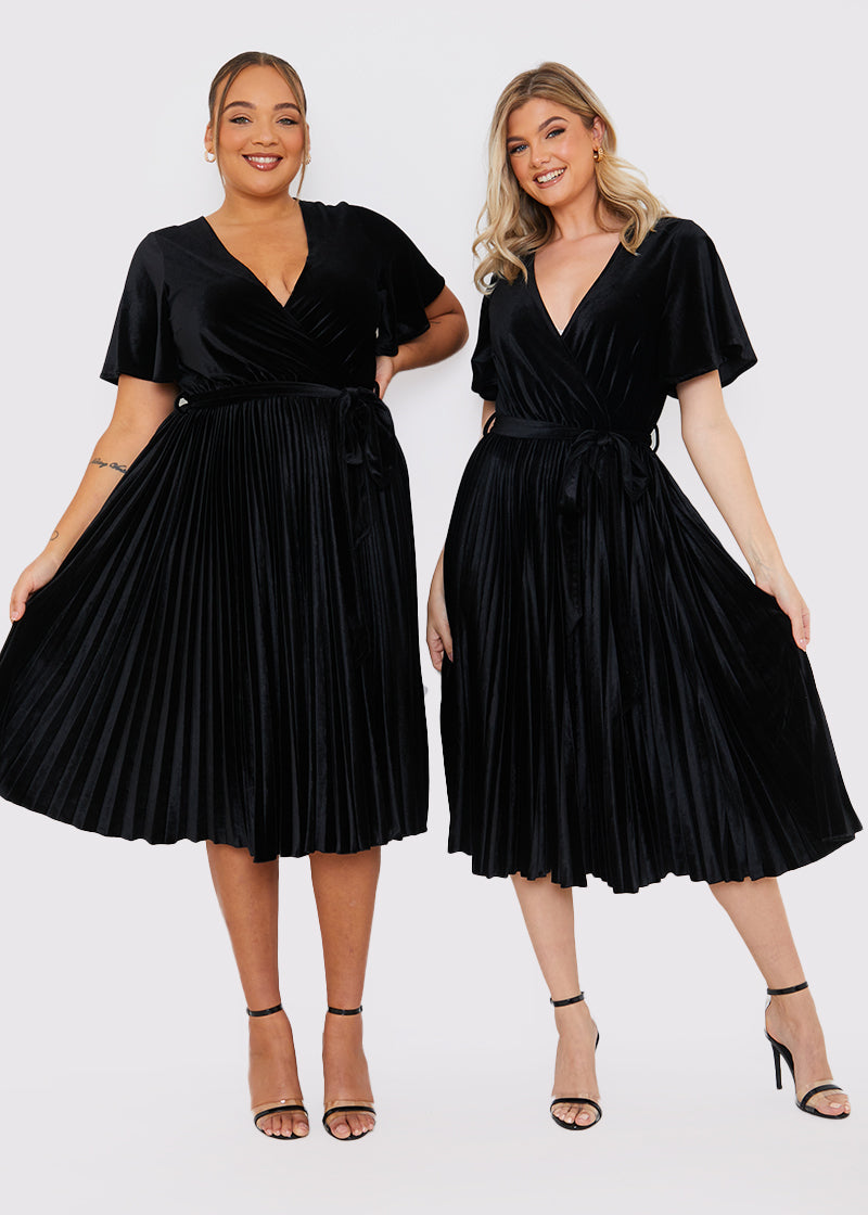 Velour Pleated Midi Dress