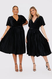 Velour Pleated Midi Dress